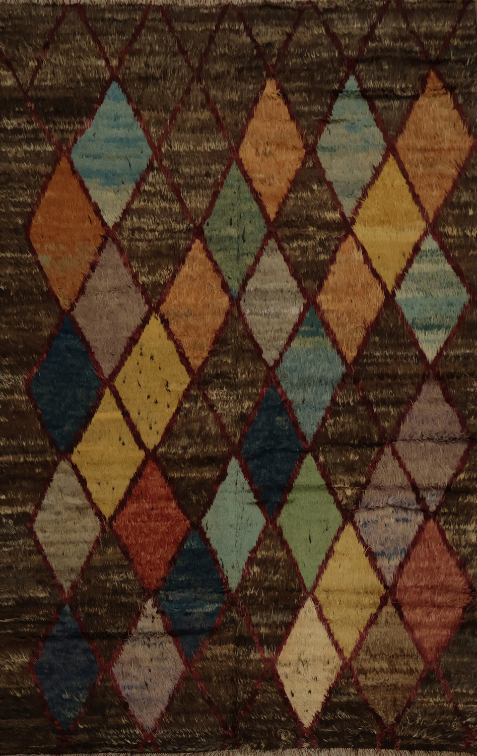 Contemporary Brown Moroccan Area Rug 7x9 with Bold Diamond Motifs