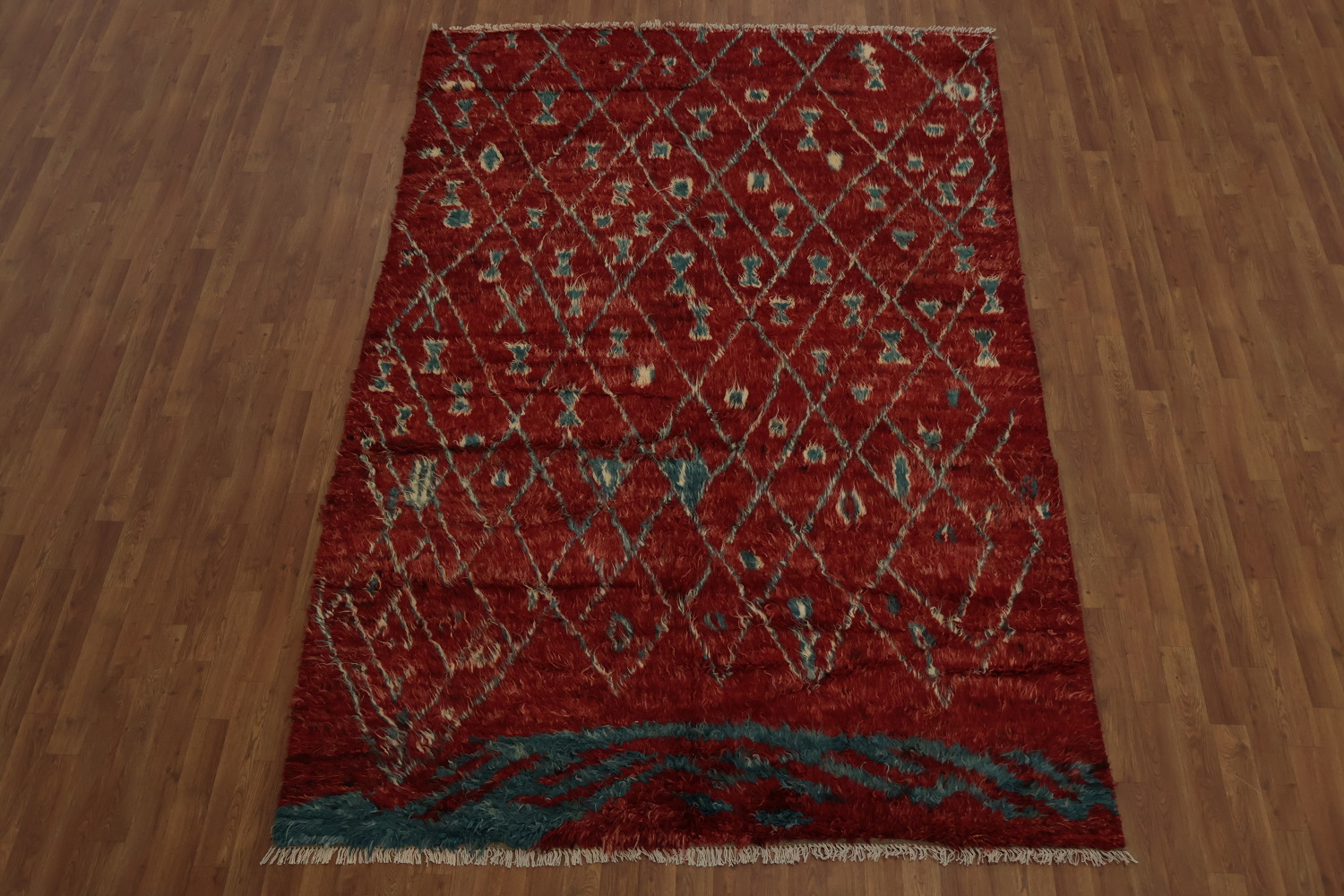 Red Berber Moroccan Area Rug 6x10 with Geometric Design Accents