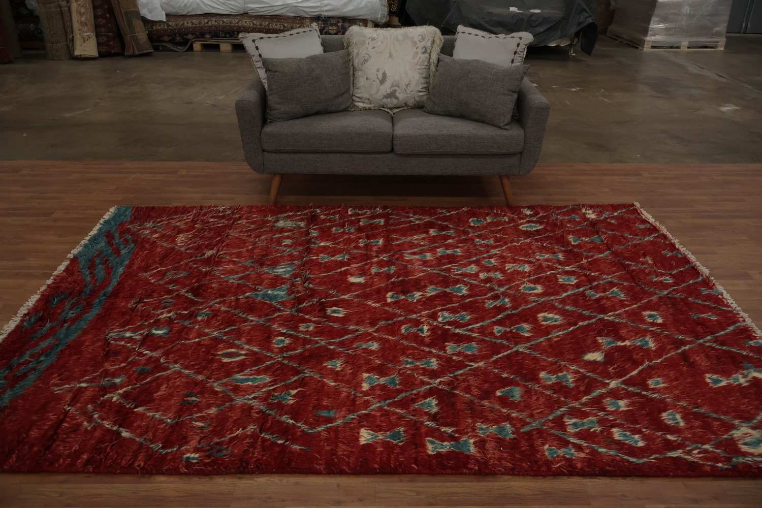 Red Berber Moroccan Area Rug 6x10 with Geometric Design Accents