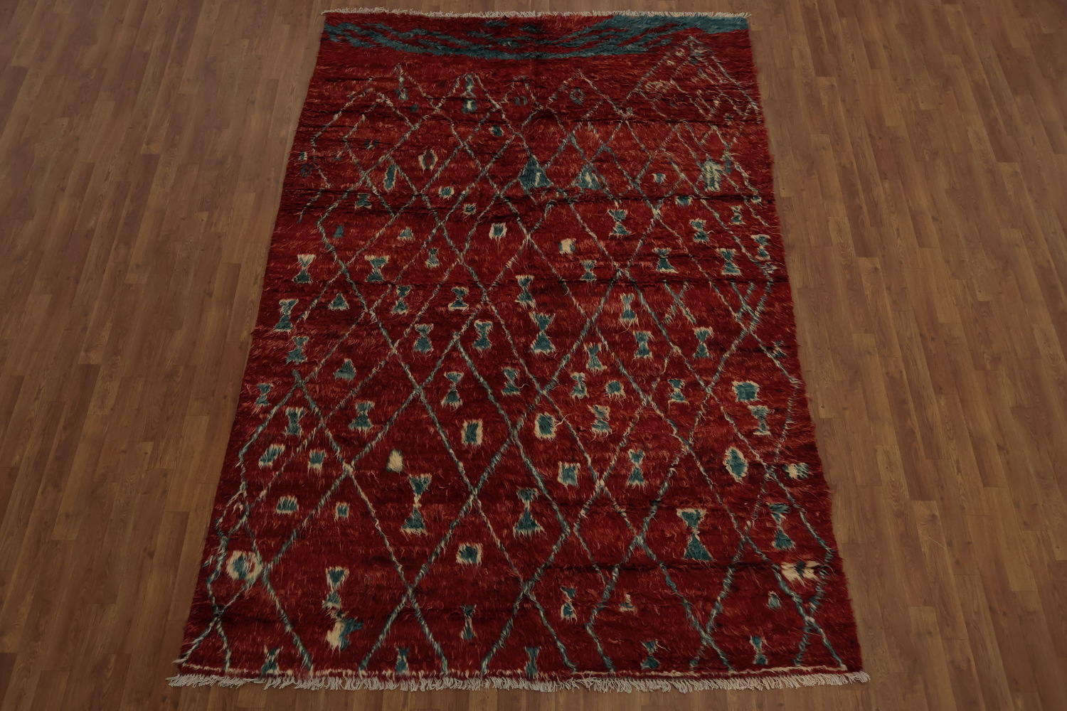 Red Berber Moroccan Area Rug 6x10 with Geometric Design Accents