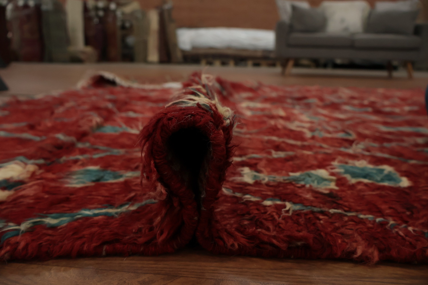 Red Berber Moroccan Area Rug 6x10 with Geometric Design Accents