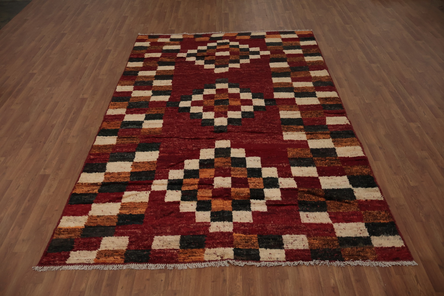 Moroccan Wool Area Rug 7x10 Featuring Bold Checkered Design