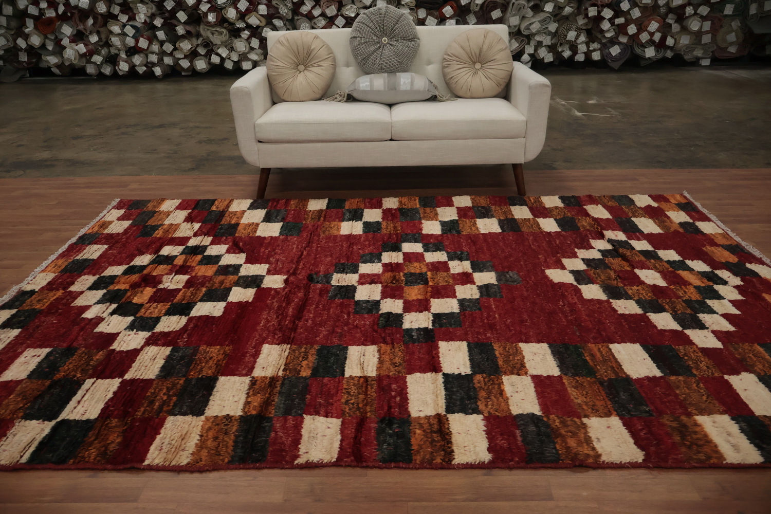 Moroccan Wool Area Rug 7x10 Featuring Bold Checkered Design