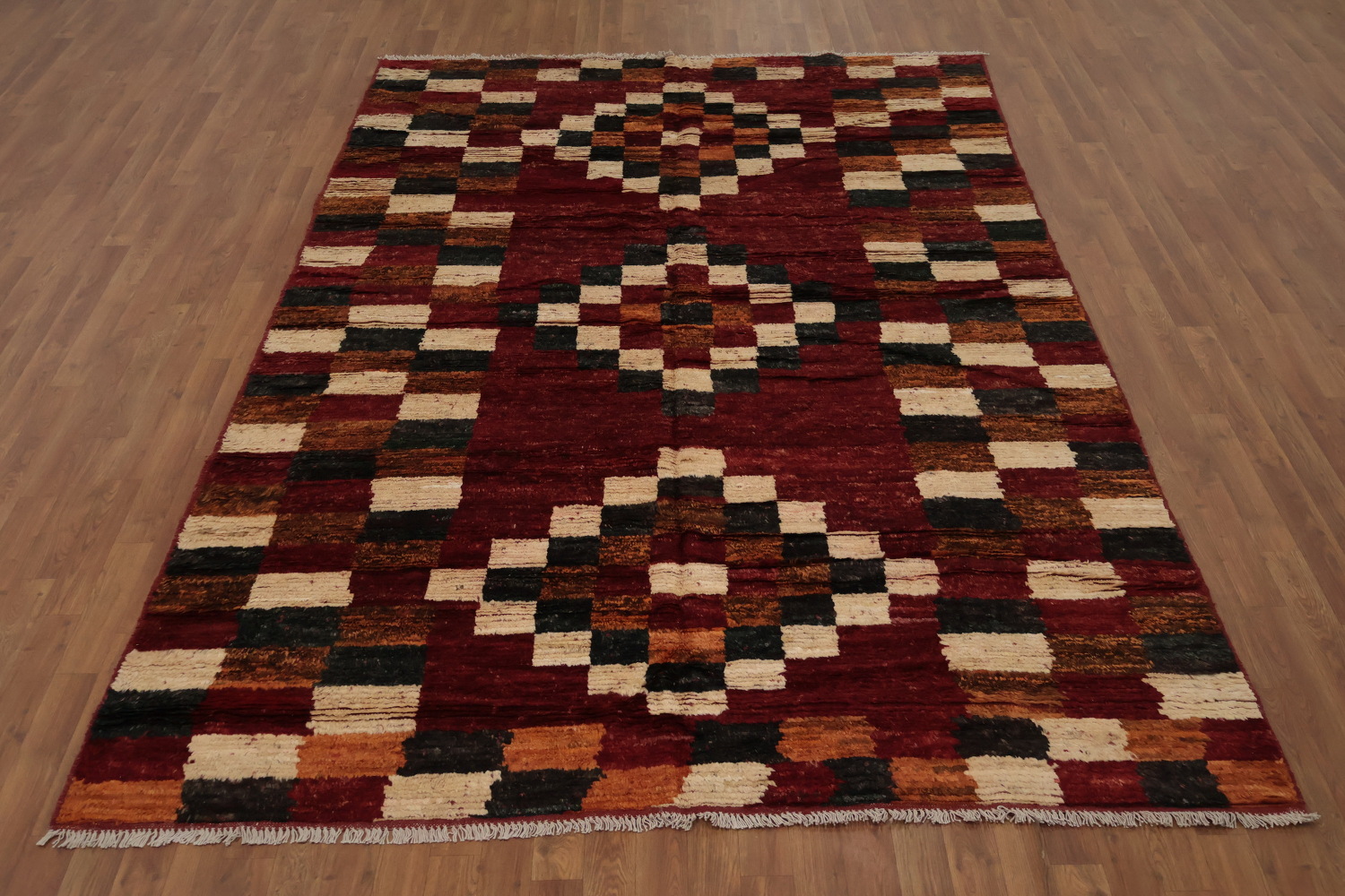 Moroccan Wool Area Rug 7x10 Featuring Bold Checkered Design