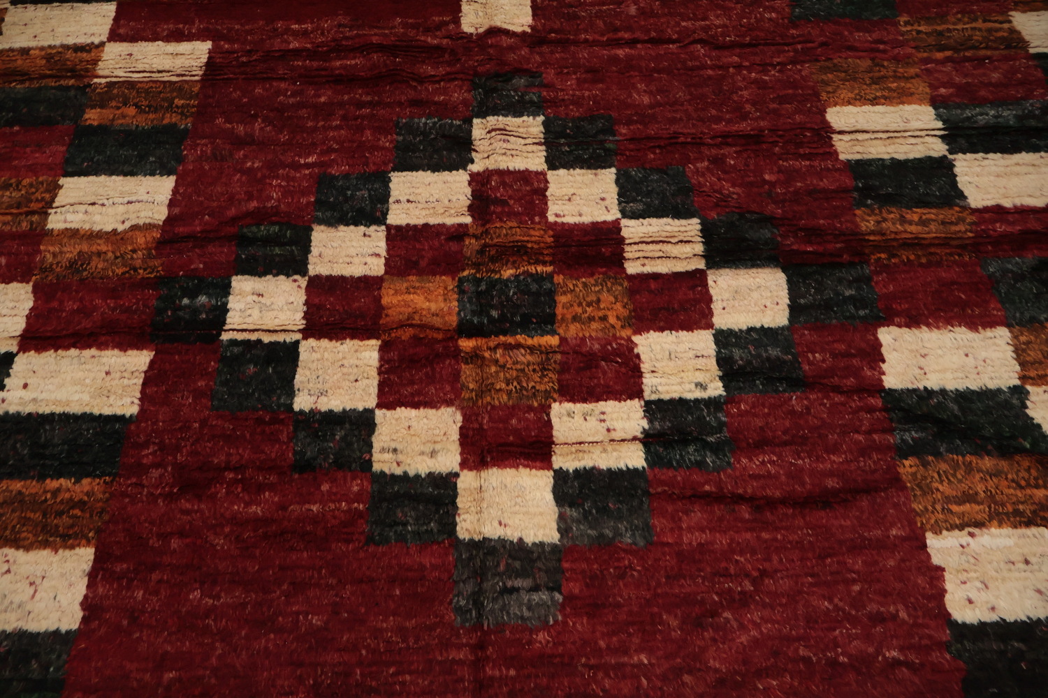Moroccan Wool Area Rug 7x10 Featuring Bold Checkered Design