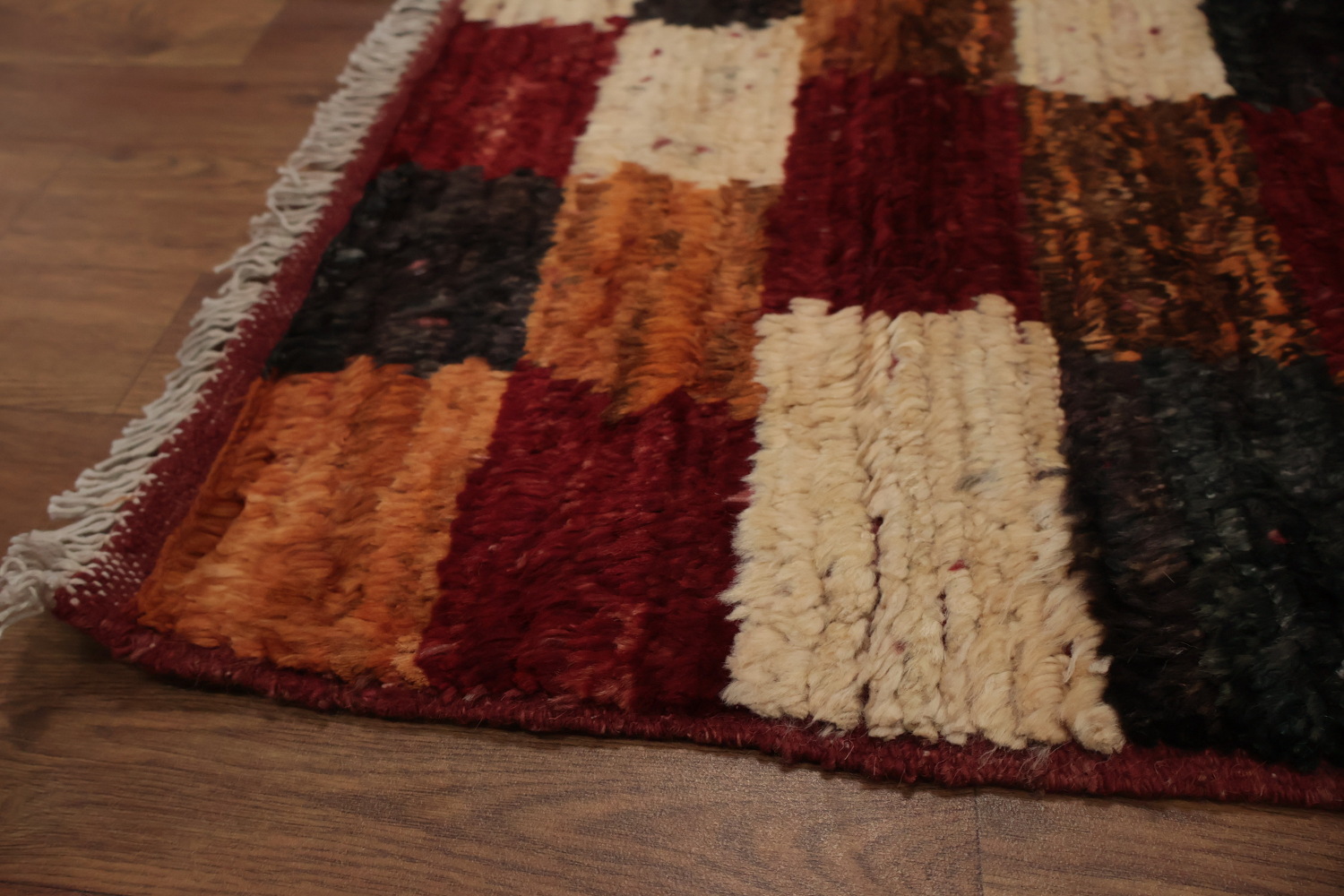 Moroccan Wool Area Rug 7x10 Featuring Bold Checkered Design