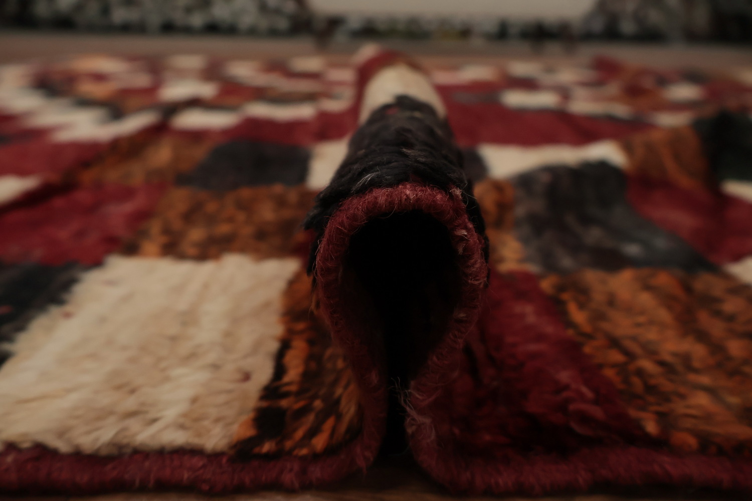 Moroccan Wool Area Rug 7x10 Featuring Bold Checkered Design