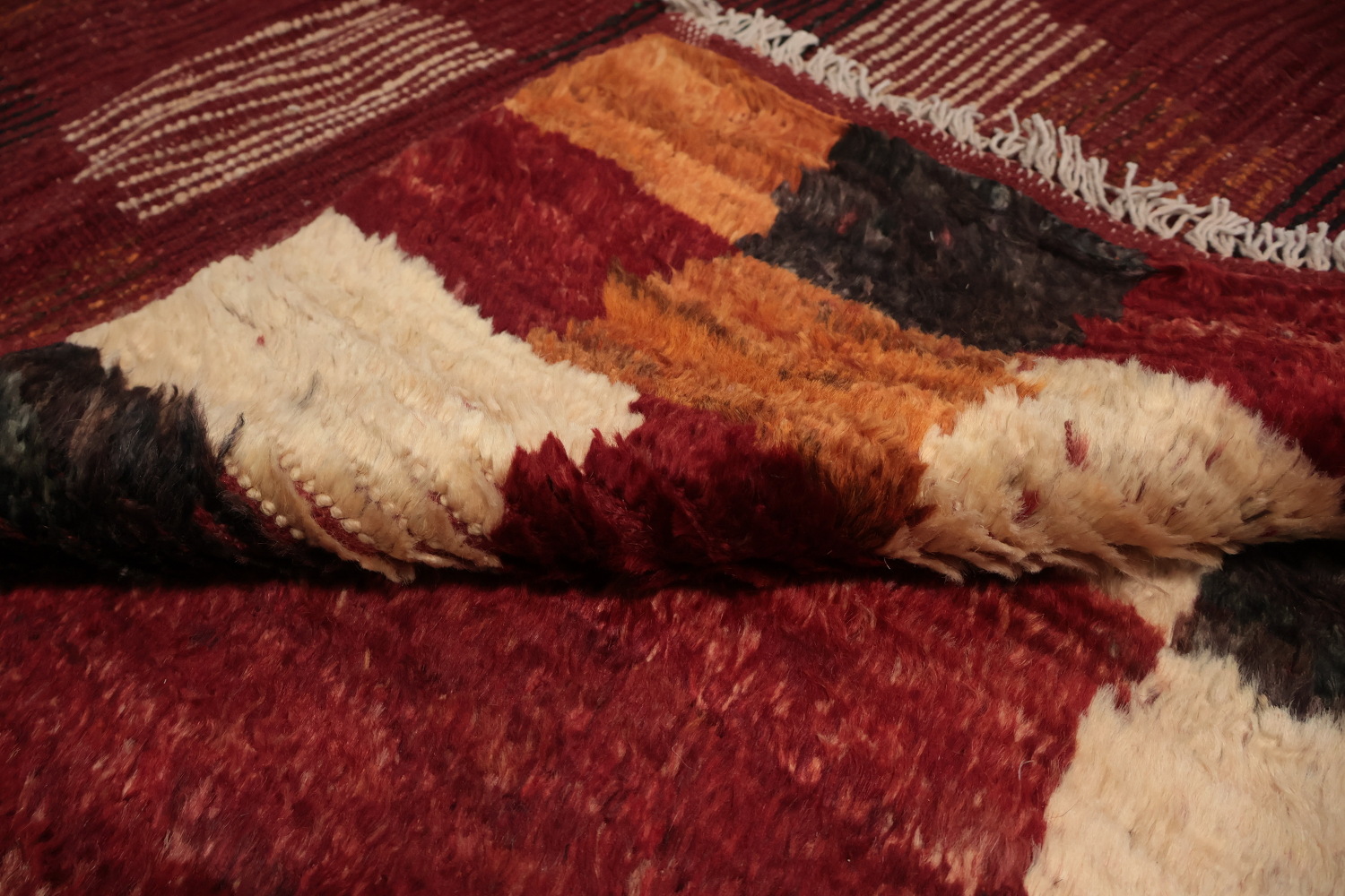 Moroccan Wool Area Rug 7x10 Featuring Bold Checkered Design