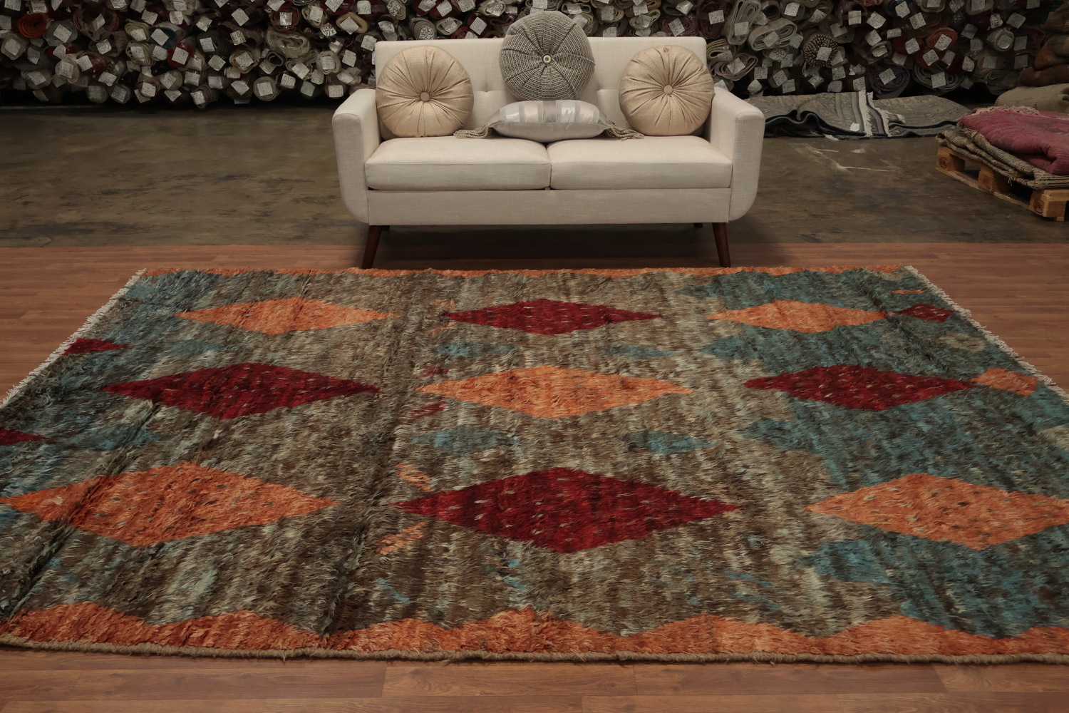 Artisanal Craftsmanship Moroccan Wool Area Rug 8x10 with Warm Colors