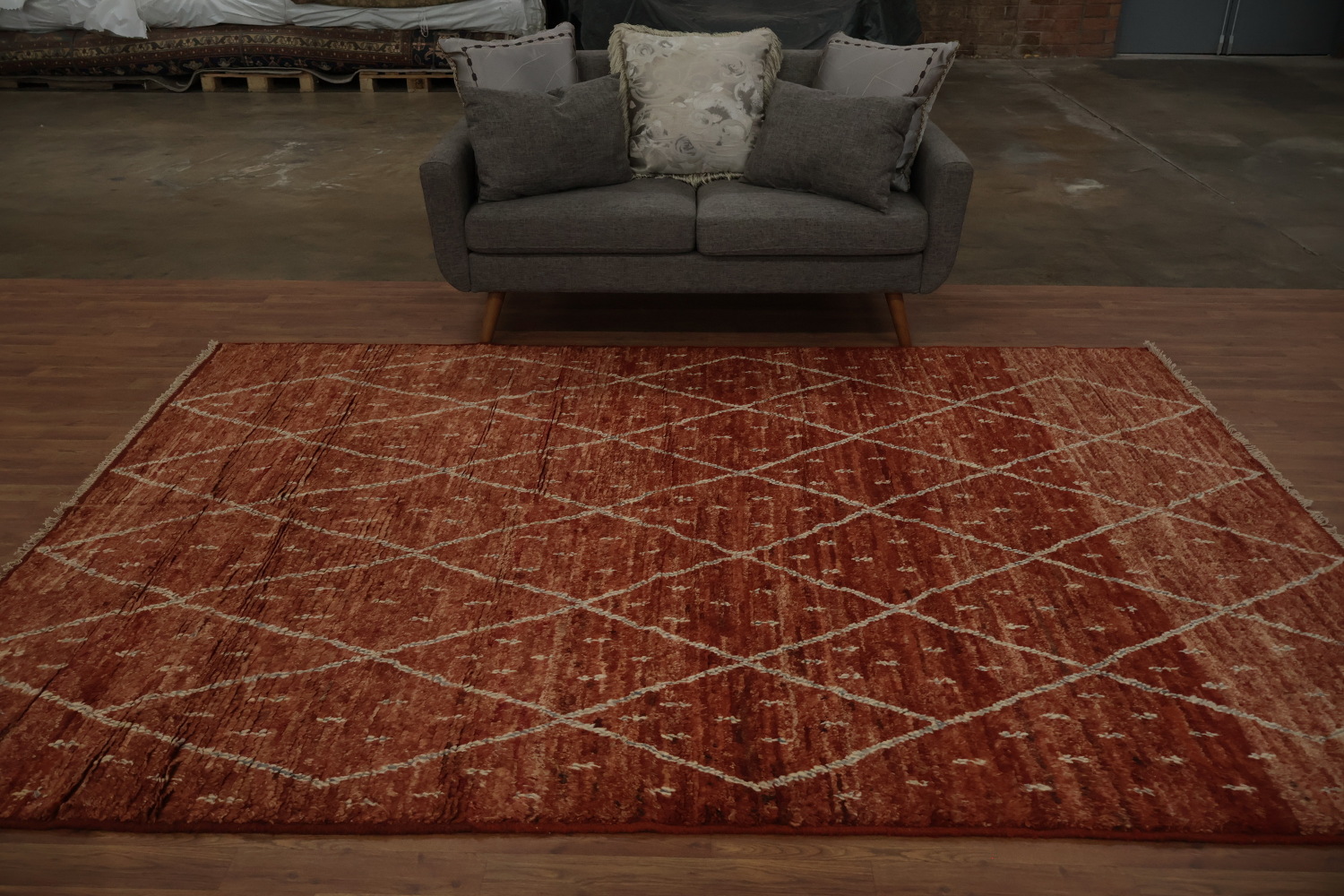 Warm Toned Moroccan Area Rug 7x10 with Subtle Geometric Patterns