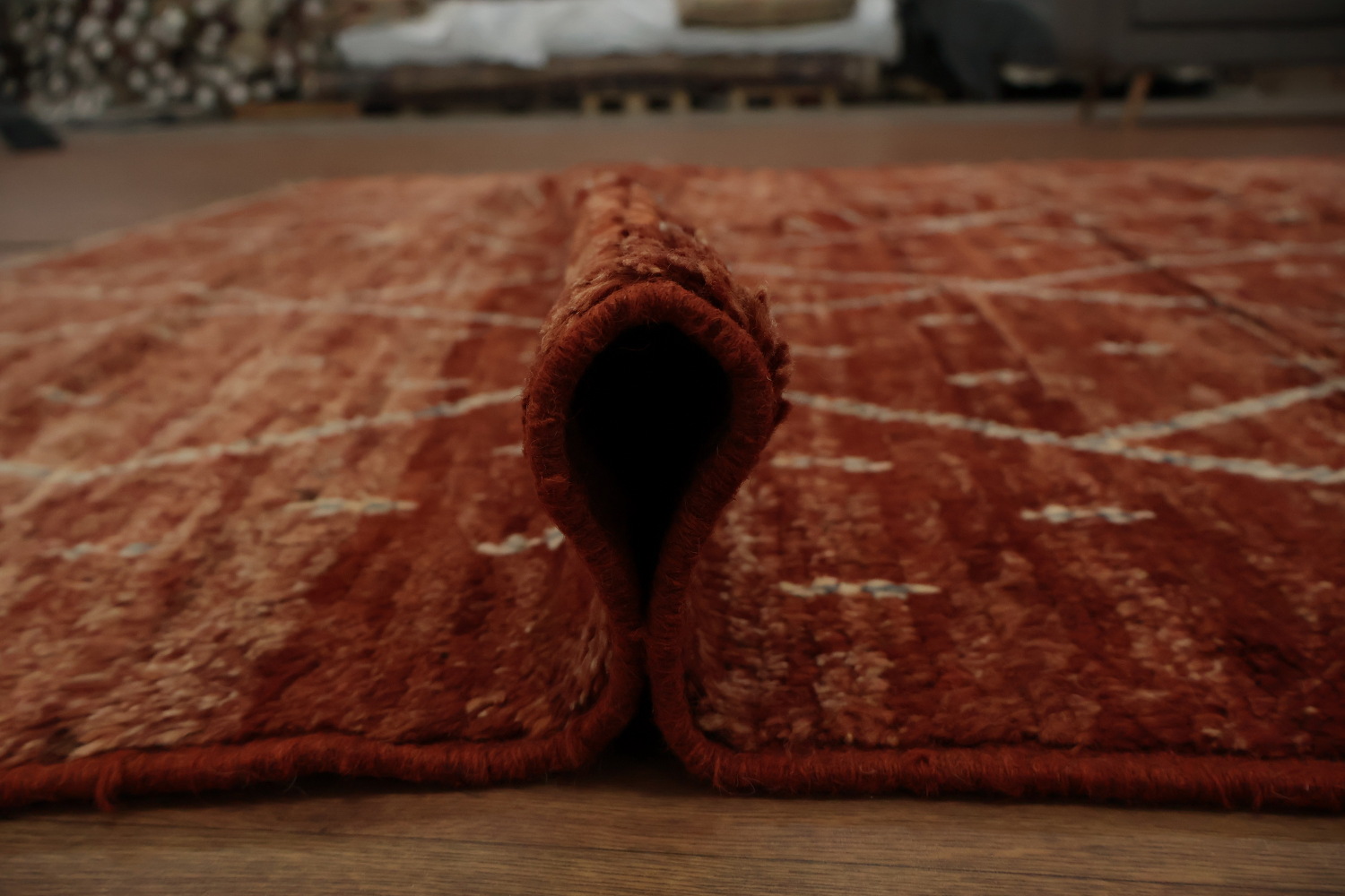 Warm Toned Moroccan Area Rug 7x10 with Subtle Geometric Patterns