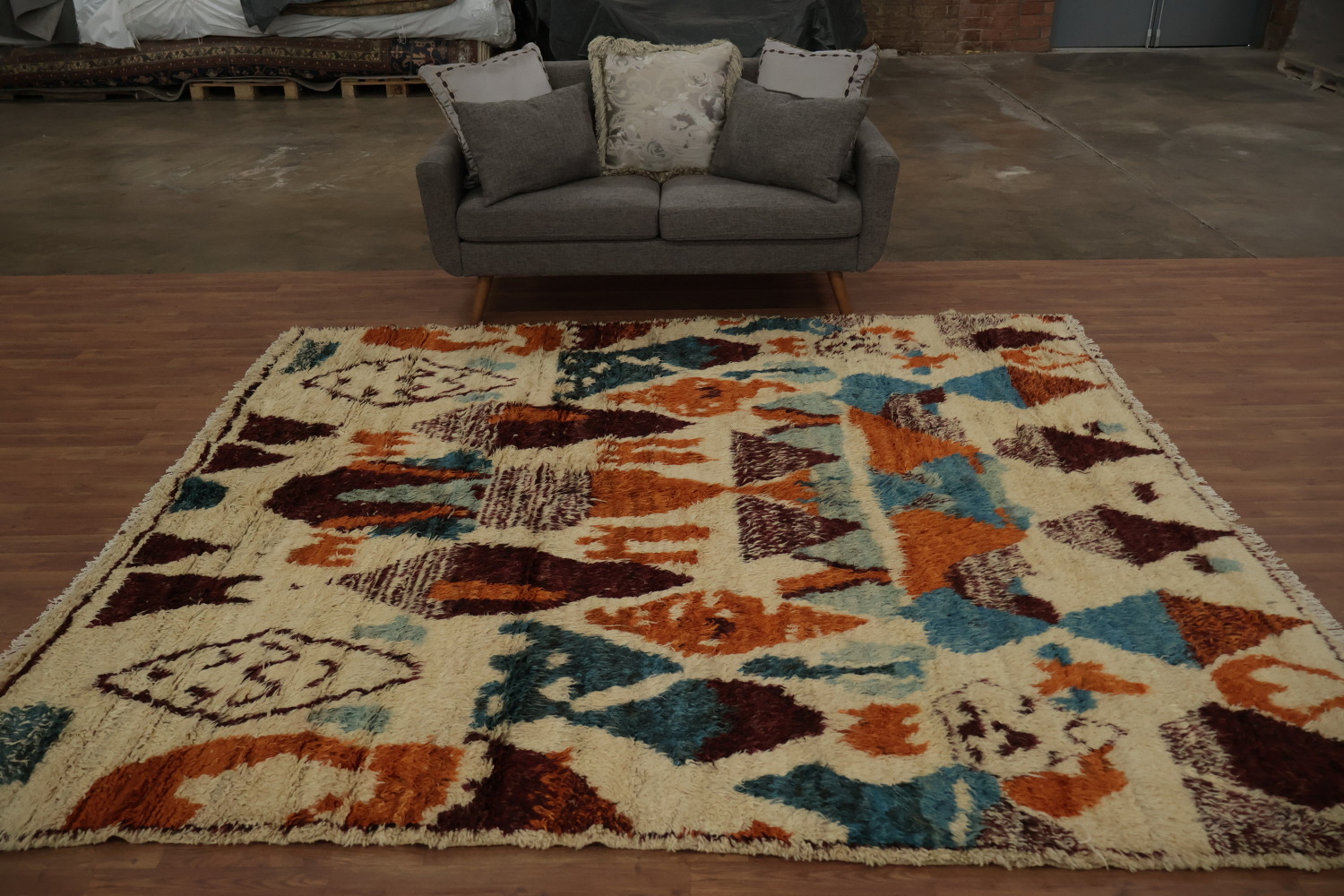 Artistic Geometric Moroccan Area Rug 8x9 with Earthy Tones