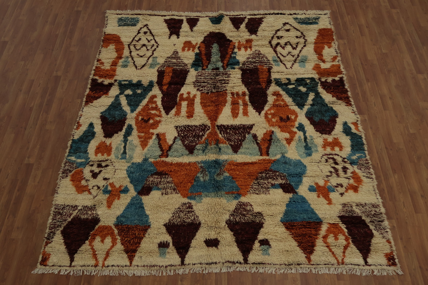 Artistic Geometric Moroccan Area Rug 8x9 with Earthy Tones