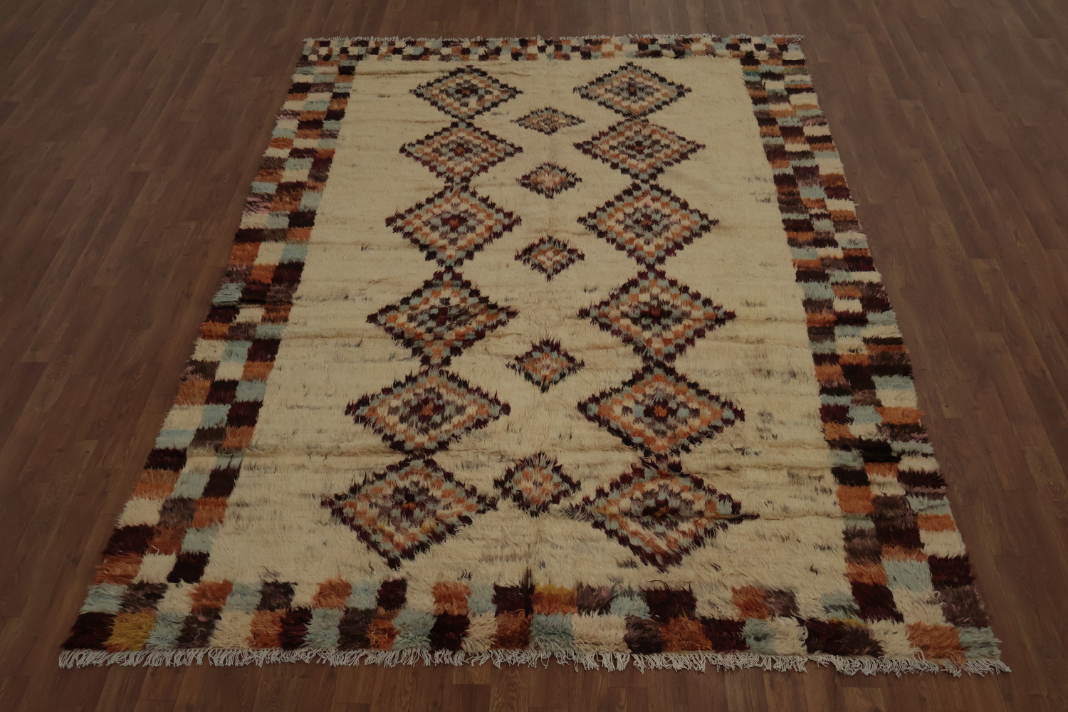 Ivory Wool Moroccan Tribal Area Rug 7x10