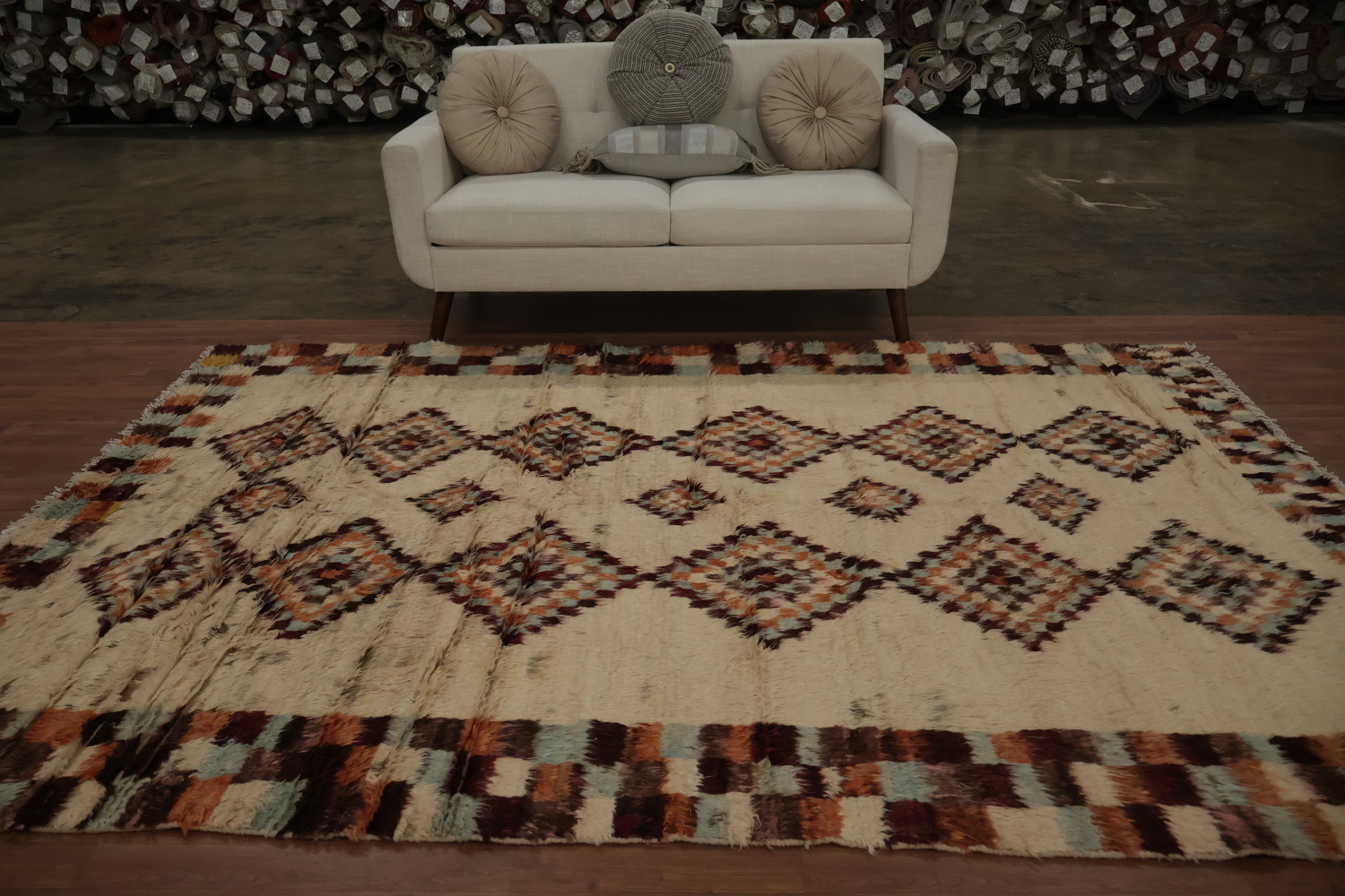 Ivory Wool Moroccan Tribal Area Rug 7x10