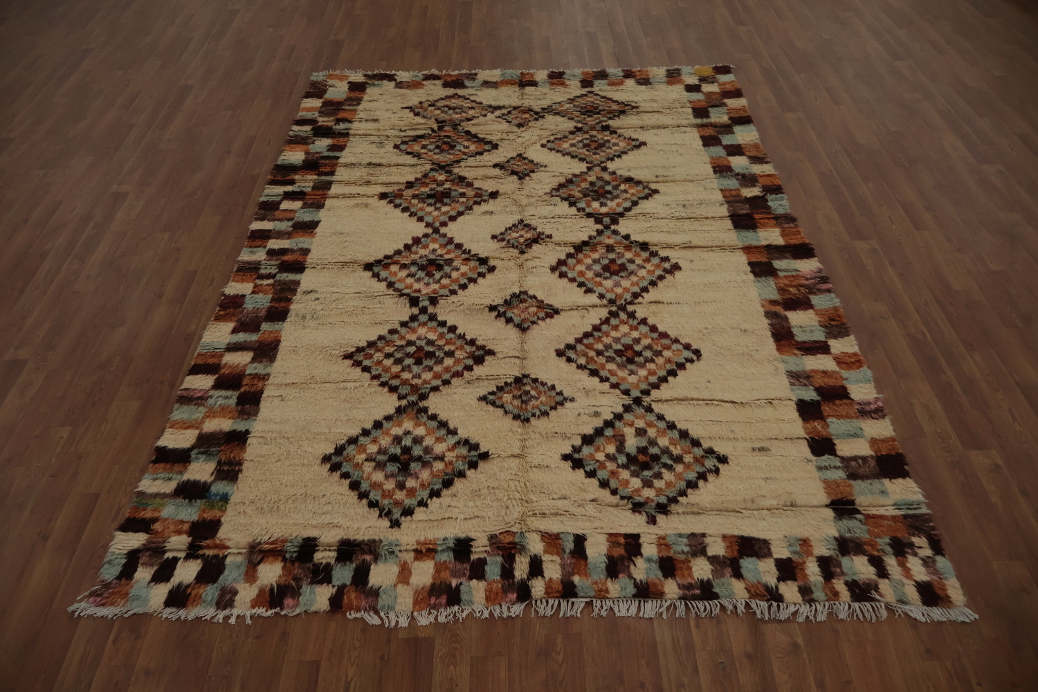 Ivory Wool Moroccan Tribal Area Rug 7x10