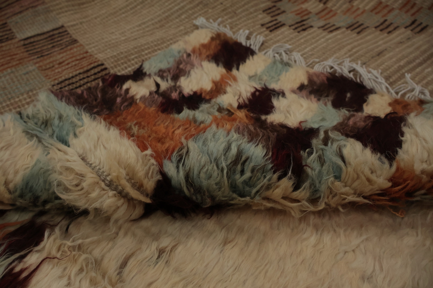Ivory Wool Moroccan Tribal Area Rug 7x10