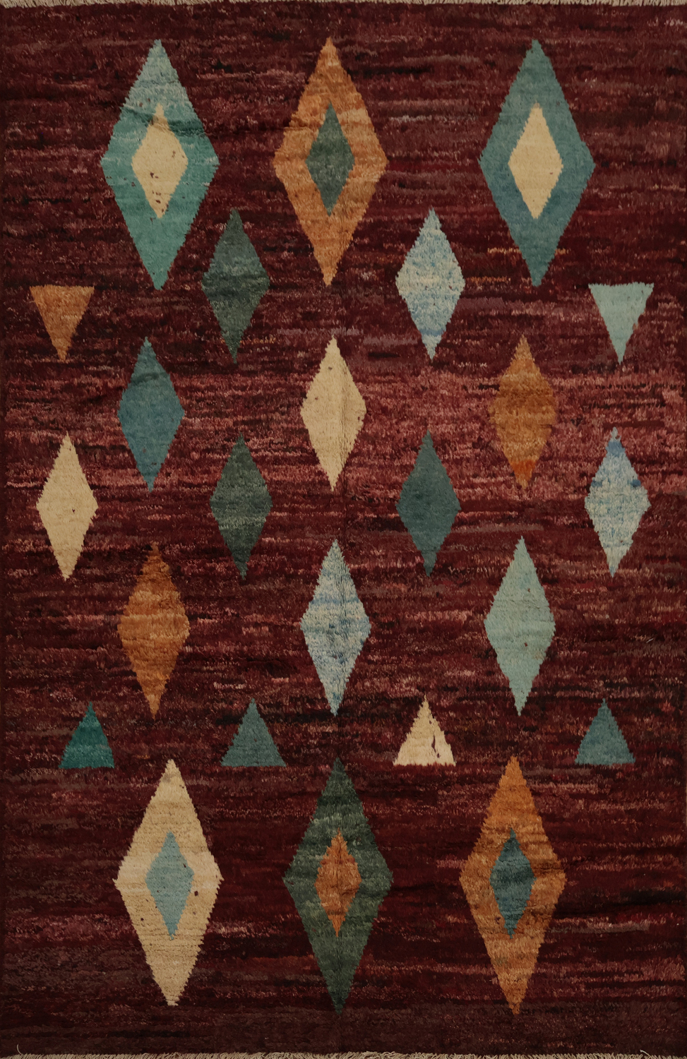 Moroccan Area Rug 6x8 with Rich Burgundy and Geometric Shapes