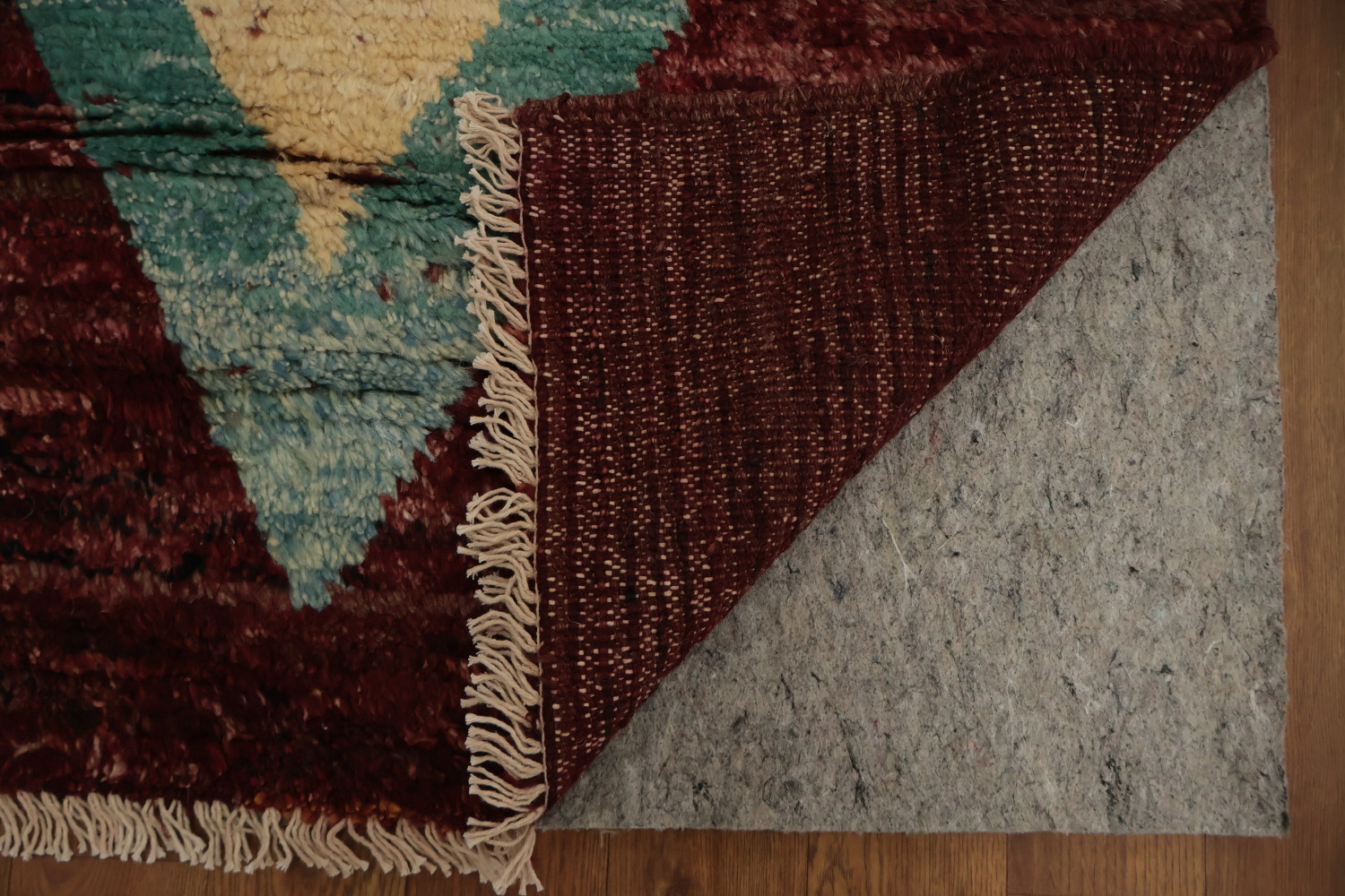 Moroccan Area Rug 6x8 with Rich Burgundy and Geometric Shapes
