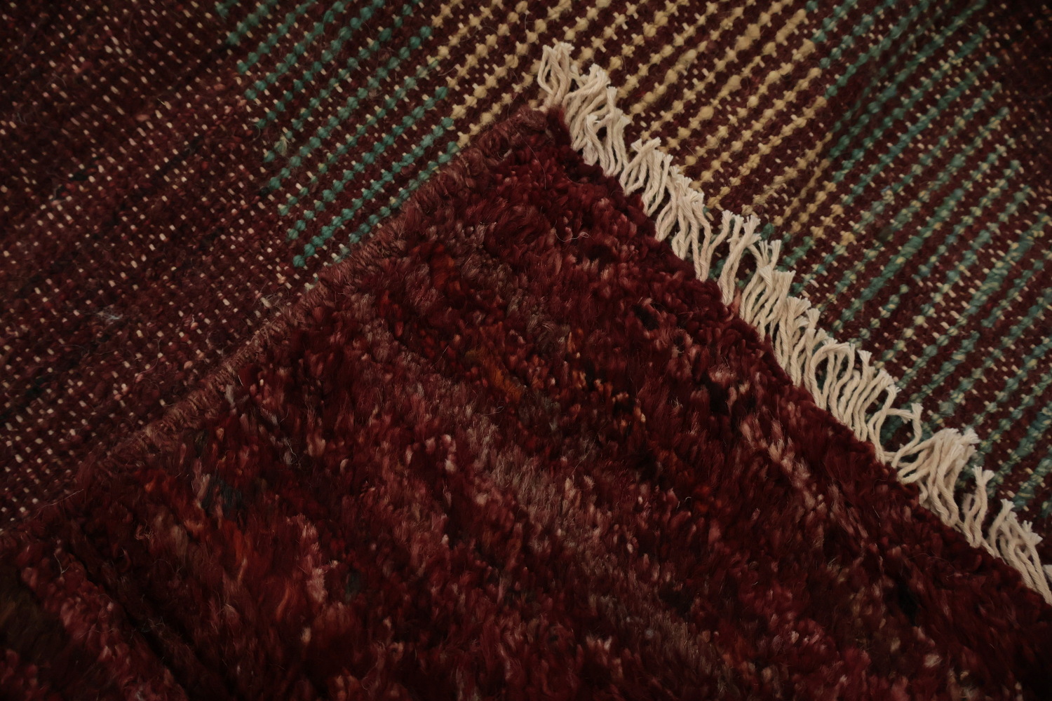 Moroccan Area Rug 6x8 with Rich Burgundy and Geometric Shapes