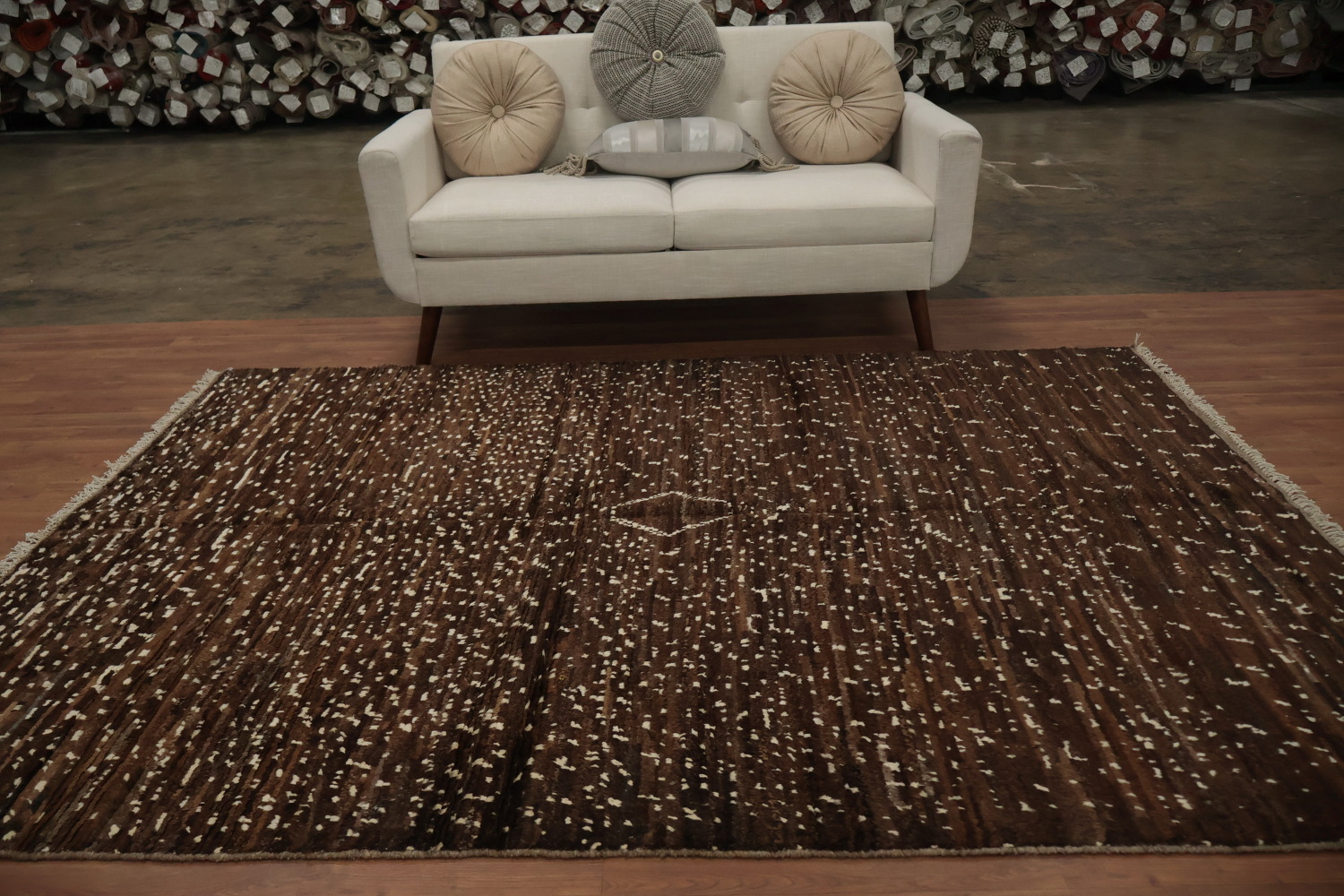Sleek Moroccan Area Rug 6x9 Adorned with Unique Central Diamond