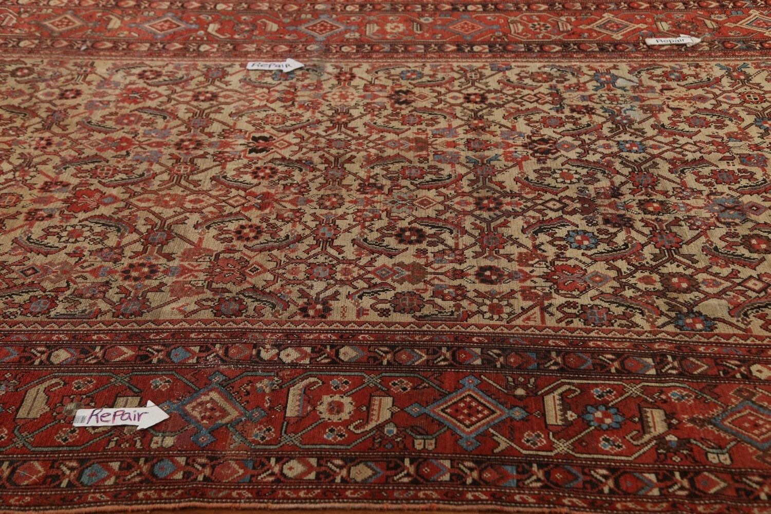 Pre-1900 Antique Vegetable Dye Heriz Bakhshayesh Persian Rug 7x13