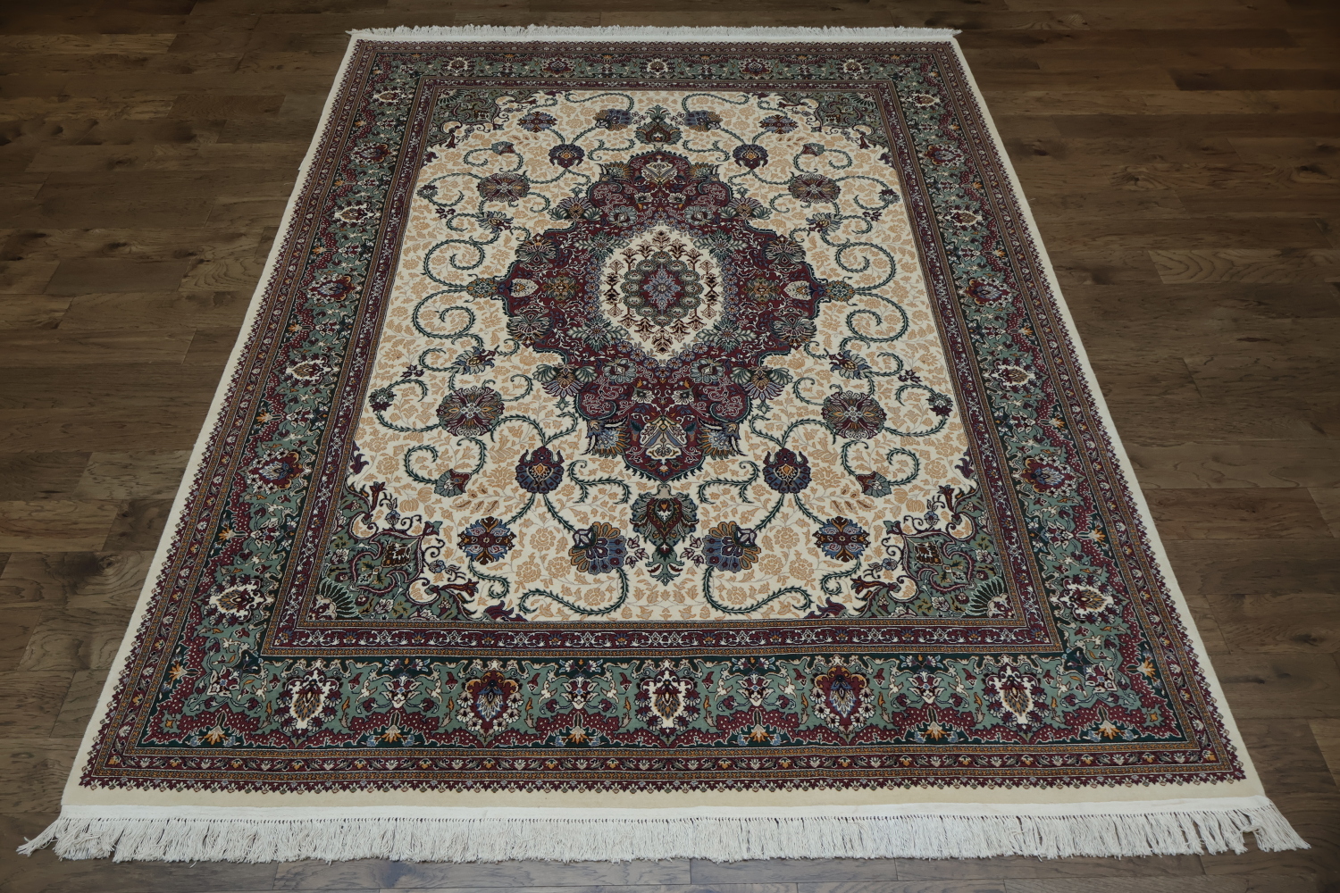 Ivory and Red Tabriz Persian Rug with Rich Colors and Classic Design 8x11