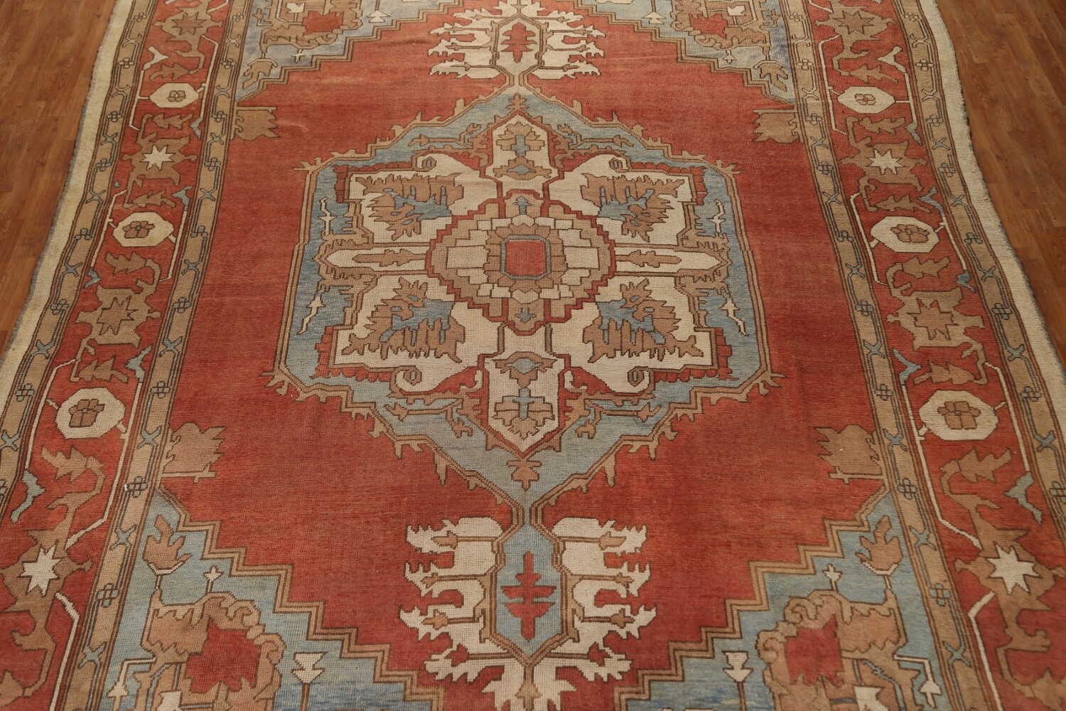 Antique Vegetable Dye Oushak Turkish Large Rug 11x16