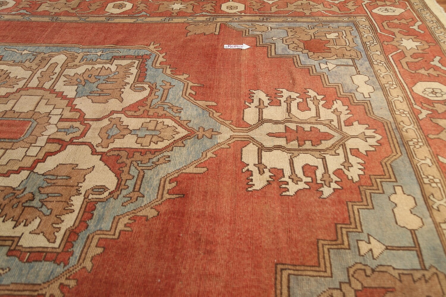 Antique Vegetable Dye Oushak Turkish Large Rug 11x16