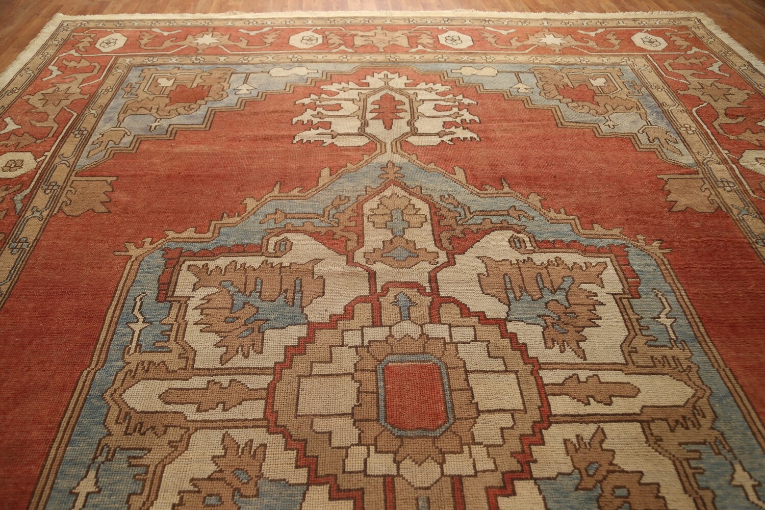 Antique Vegetable Dye Oushak Turkish Large Rug 11x16