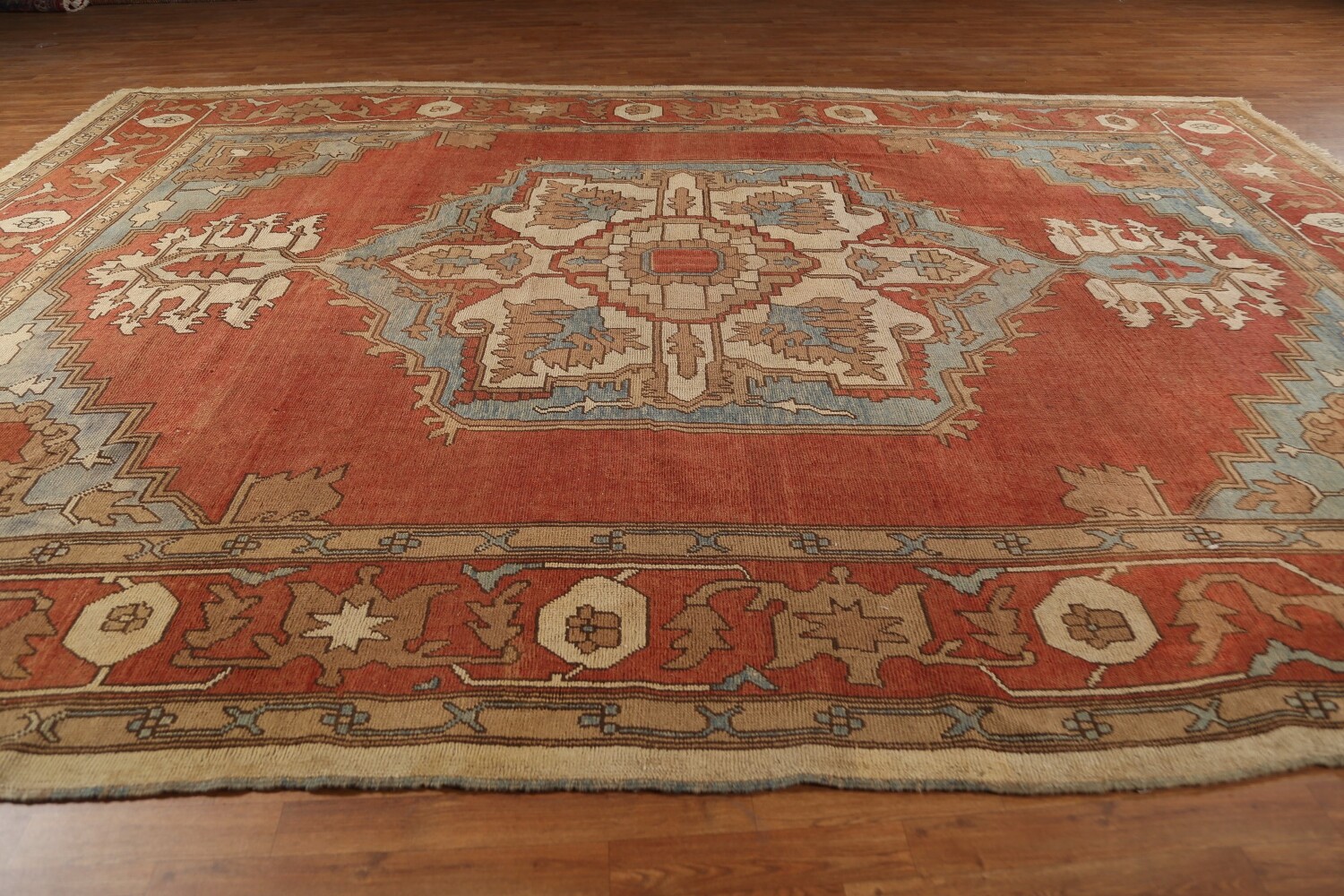 Antique Vegetable Dye Oushak Turkish Large Rug 11x16
