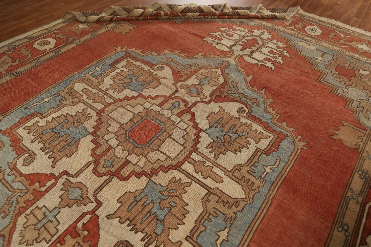 Antique Vegetable Dye Oushak Turkish Large Rug 11x16