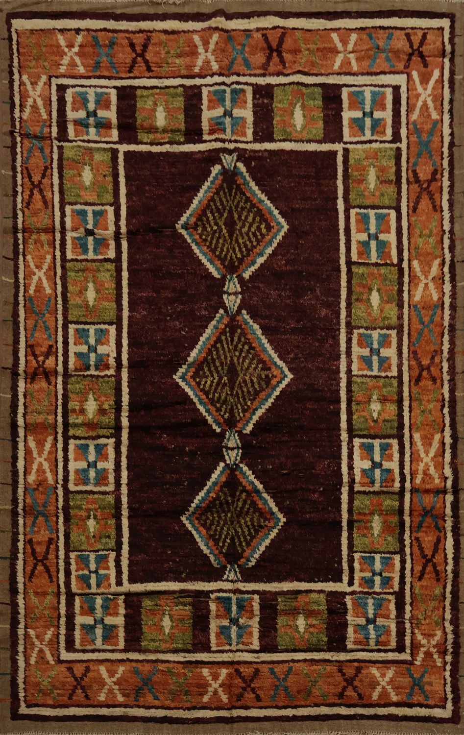 Authentic Moroccan Area Rug 7x10 with Rich Geometric Patterns and Bold Hues