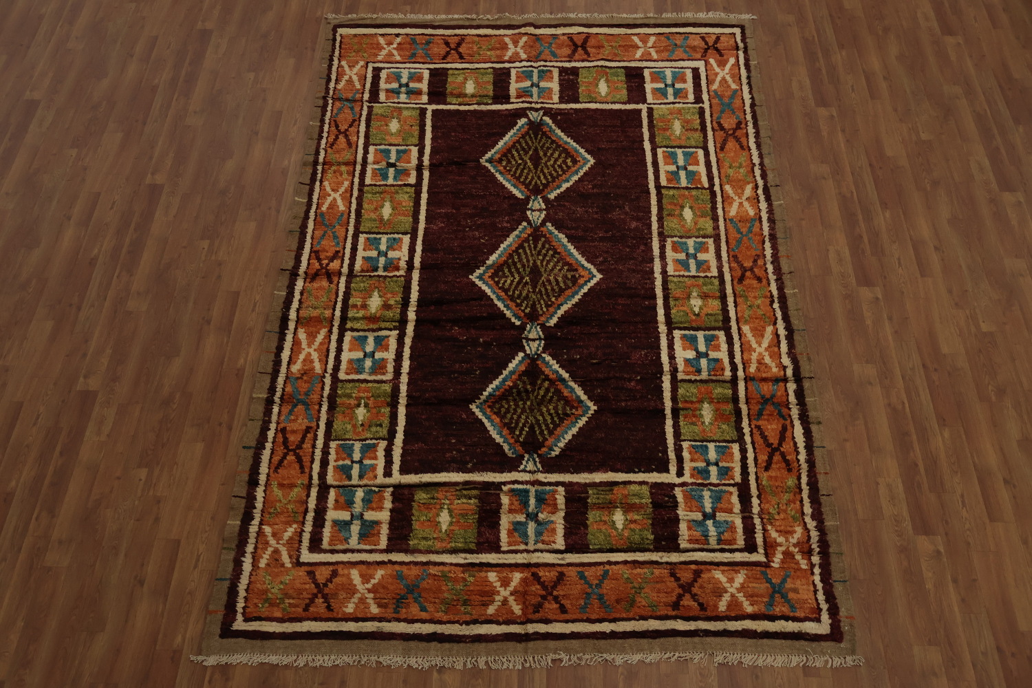 Authentic Moroccan Area Rug 7x10 with Rich Geometric Patterns and Bold Hues