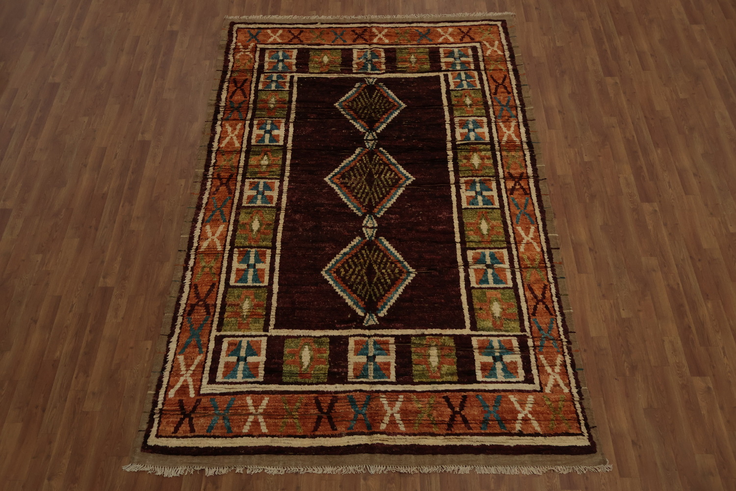 Authentic Moroccan Area Rug 7x10 with Rich Geometric Patterns and Bold Hues