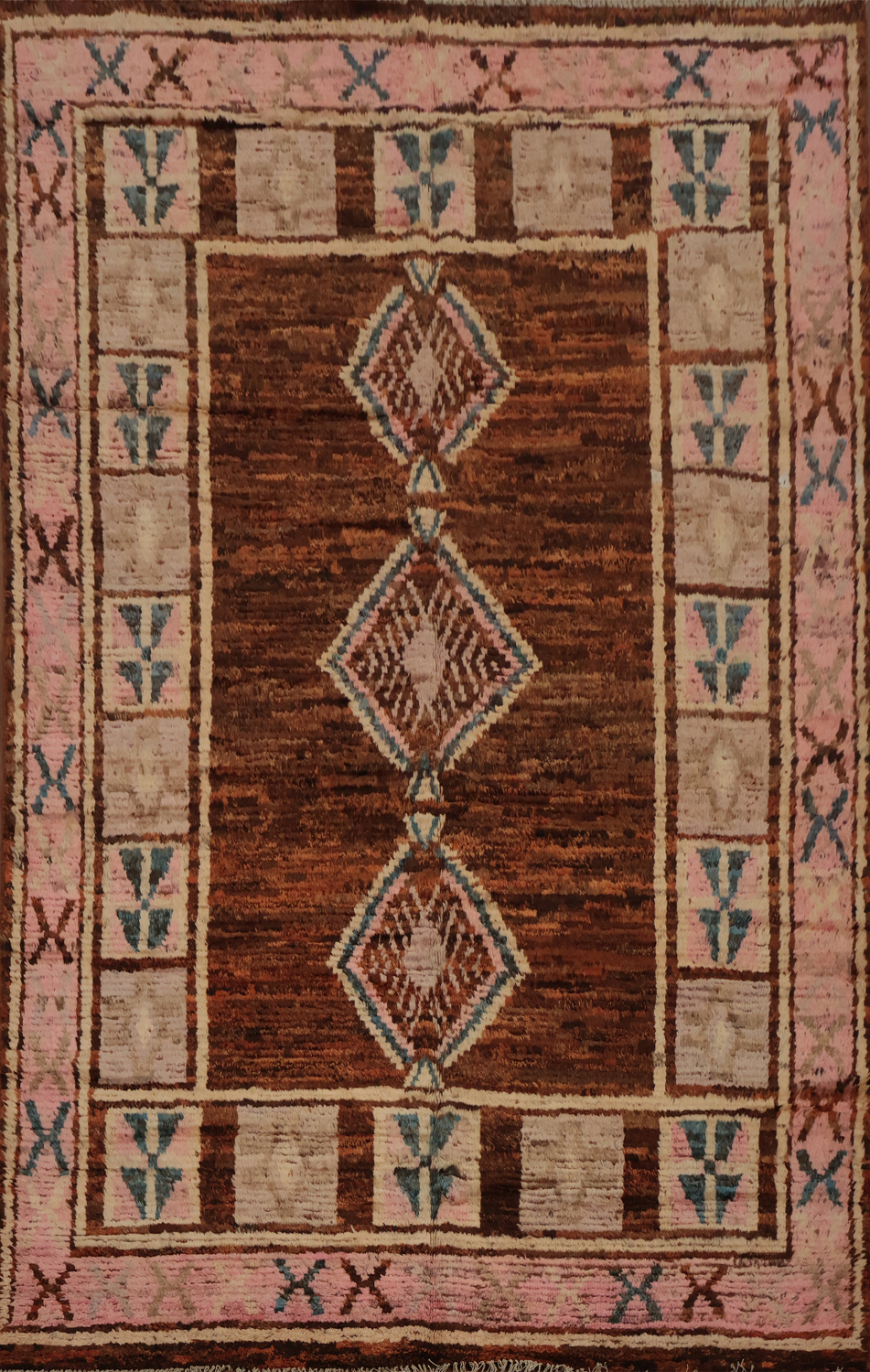 Geometric Moroccan Area Rug 7x10 with Earthy Tones and Bold Borders