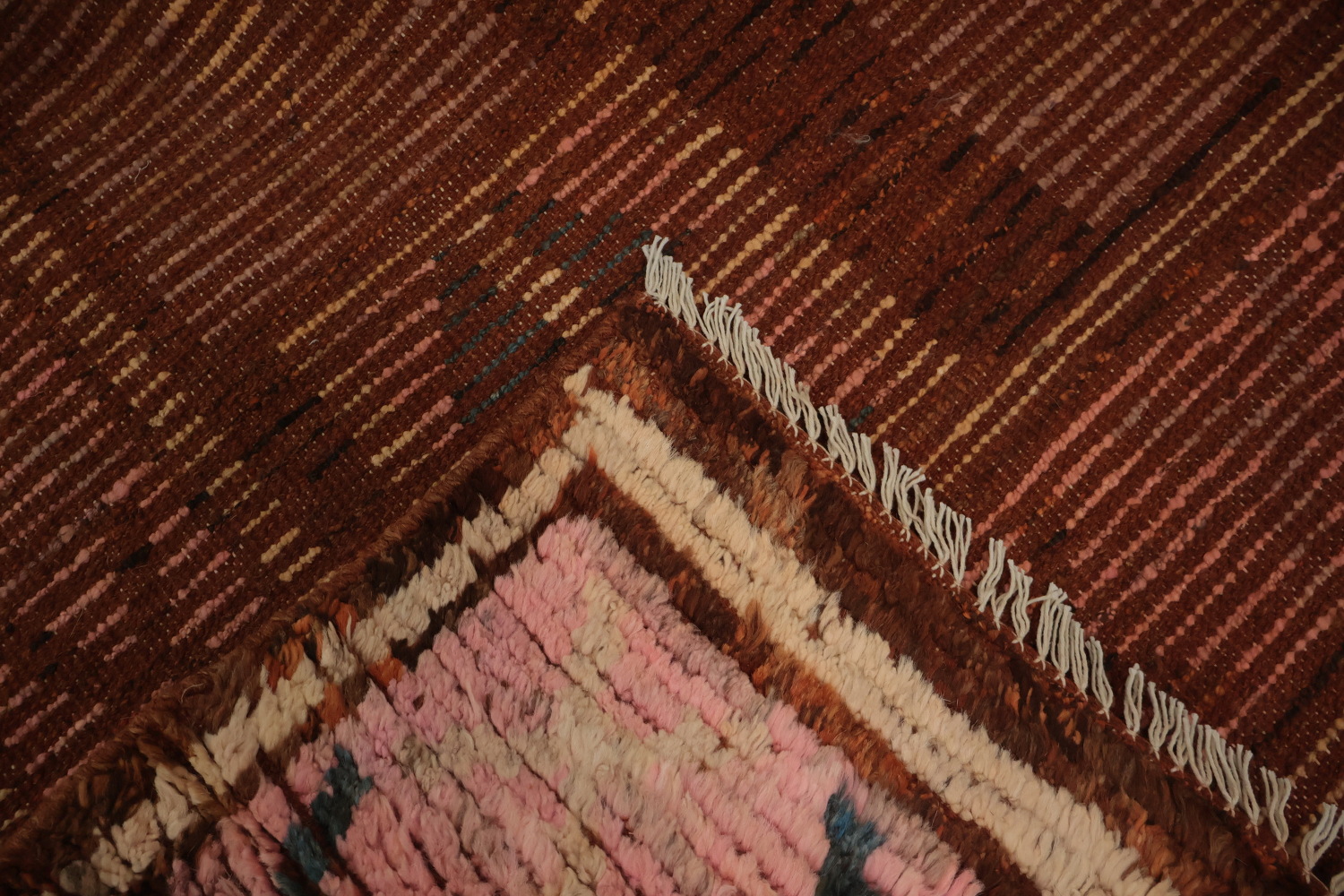 Geometric Moroccan Area Rug 7x10 with Earthy Tones and Bold Borders