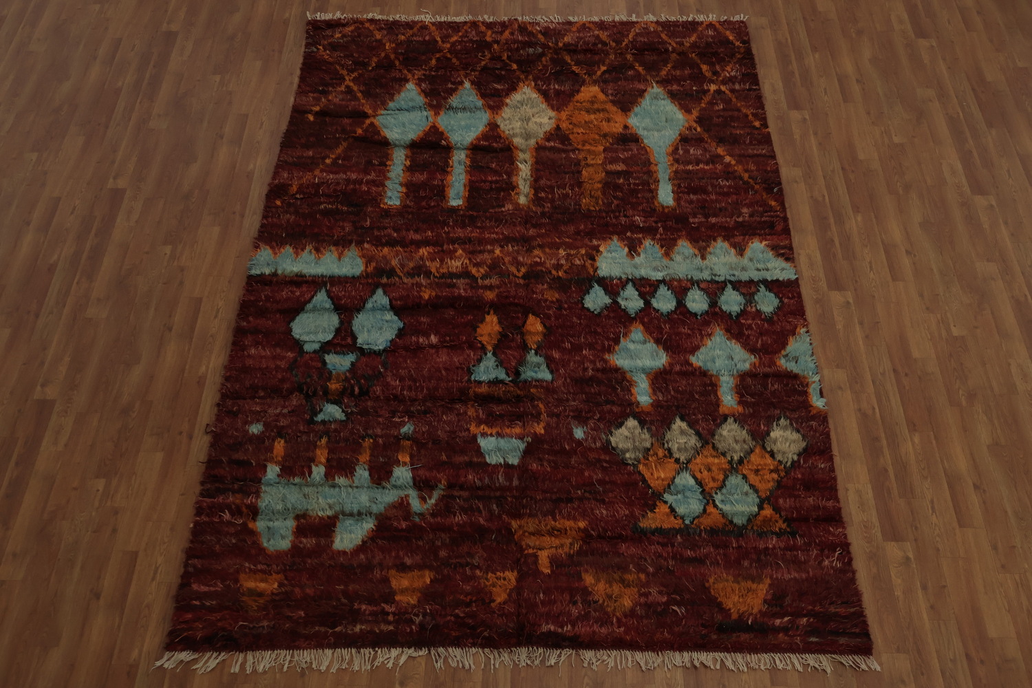 Warm Toned Berber Moroccan Area Rug 7x10 with Intricate Details