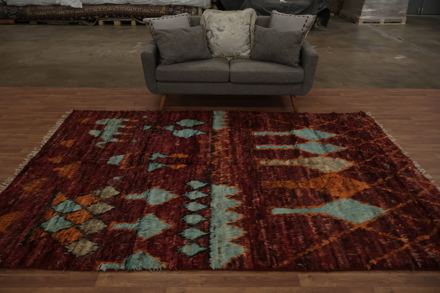 Warm Toned Berber Moroccan Area Rug 7x10 with Intricate Details