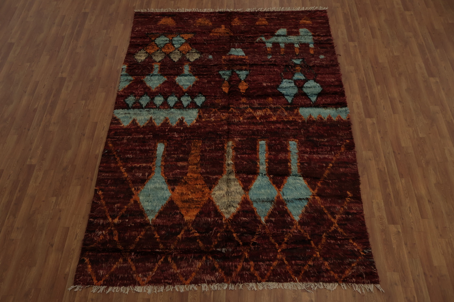 Warm Toned Berber Moroccan Area Rug 7x10 with Intricate Details