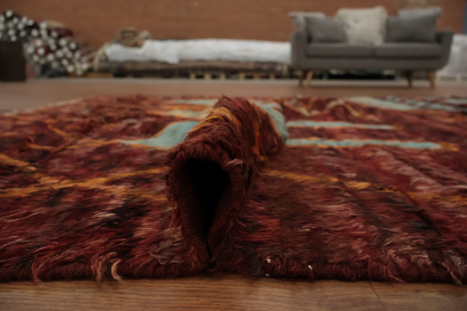 Warm Toned Berber Moroccan Area Rug 7x10 with Intricate Details
