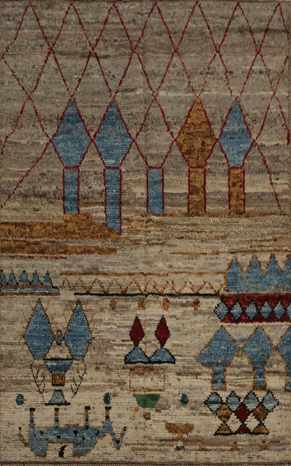 Earthy-Toned Moroccan Area Rug 6x8 with Unique Geometric Artwork