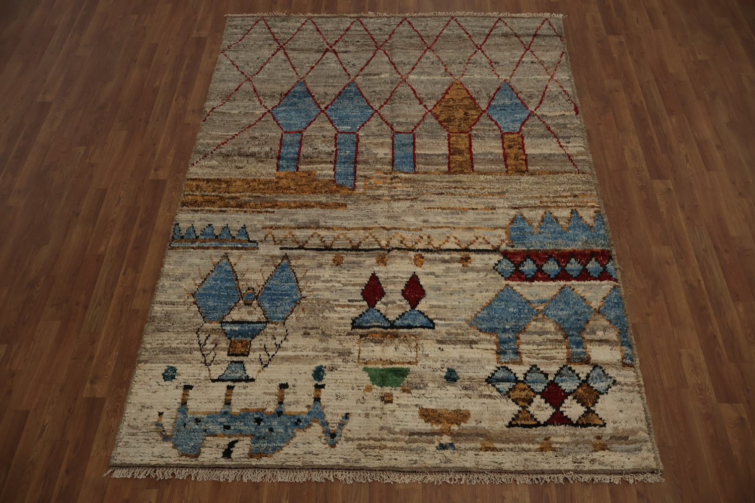 Earthy-Toned Moroccan Area Rug 6x8 with Unique Geometric Artwork