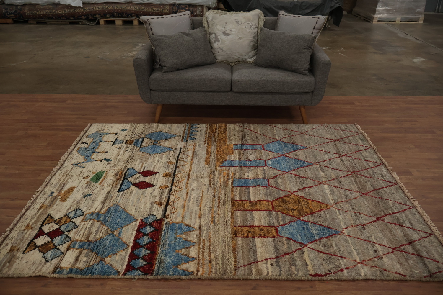 Earthy-Toned Moroccan Area Rug 6x8 with Unique Geometric Artwork