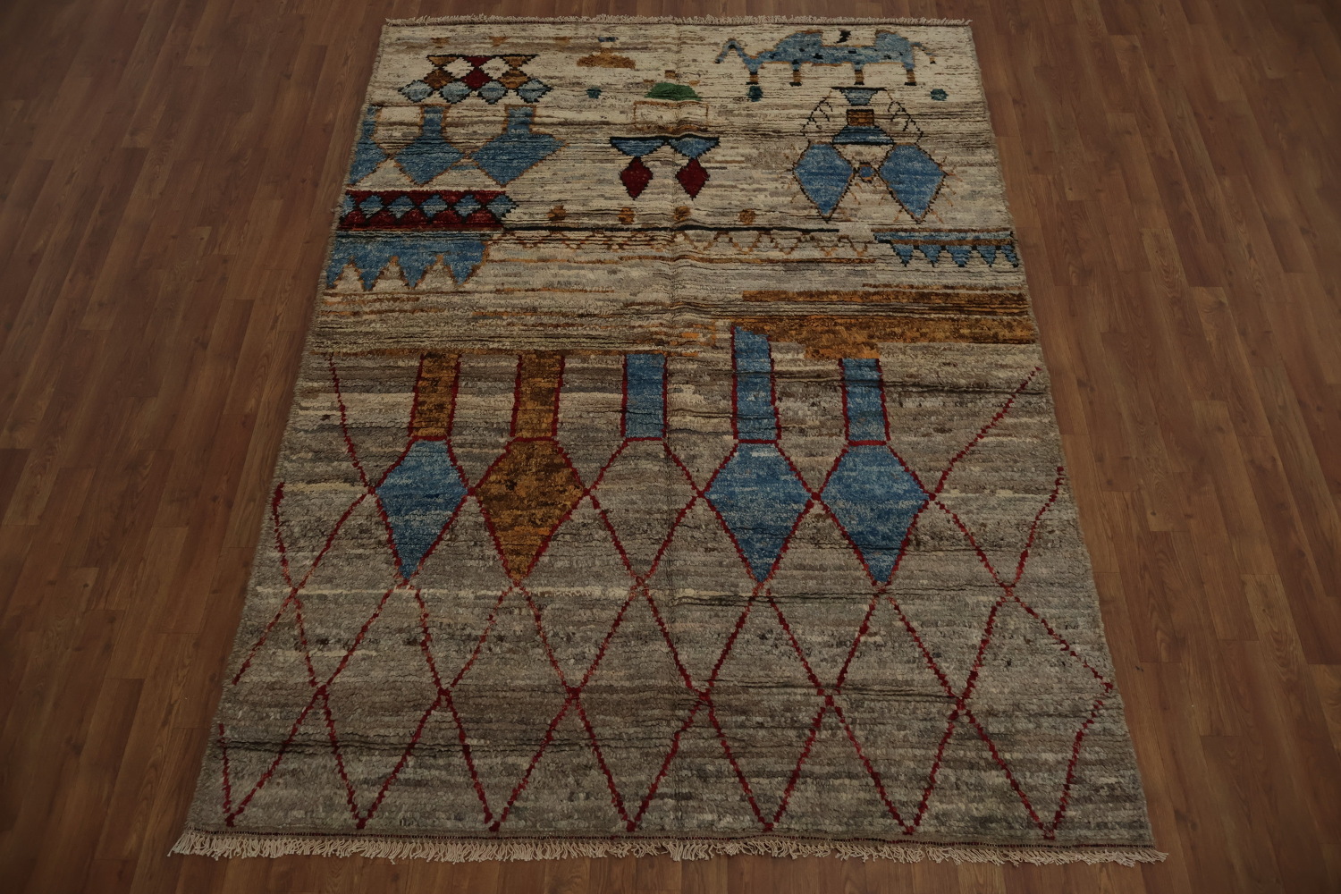 Earthy-Toned Moroccan Area Rug 6x8 with Unique Geometric Artwork