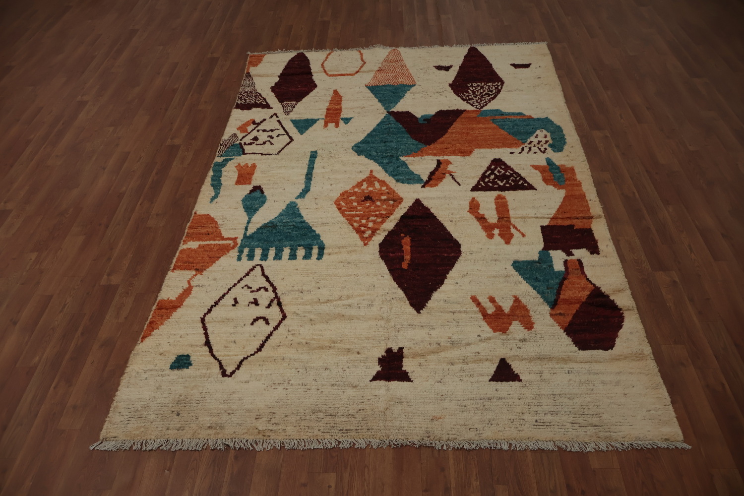 Geometric Moroccan Wool Area Rug 6x9 with Earthy Tones and Patterns