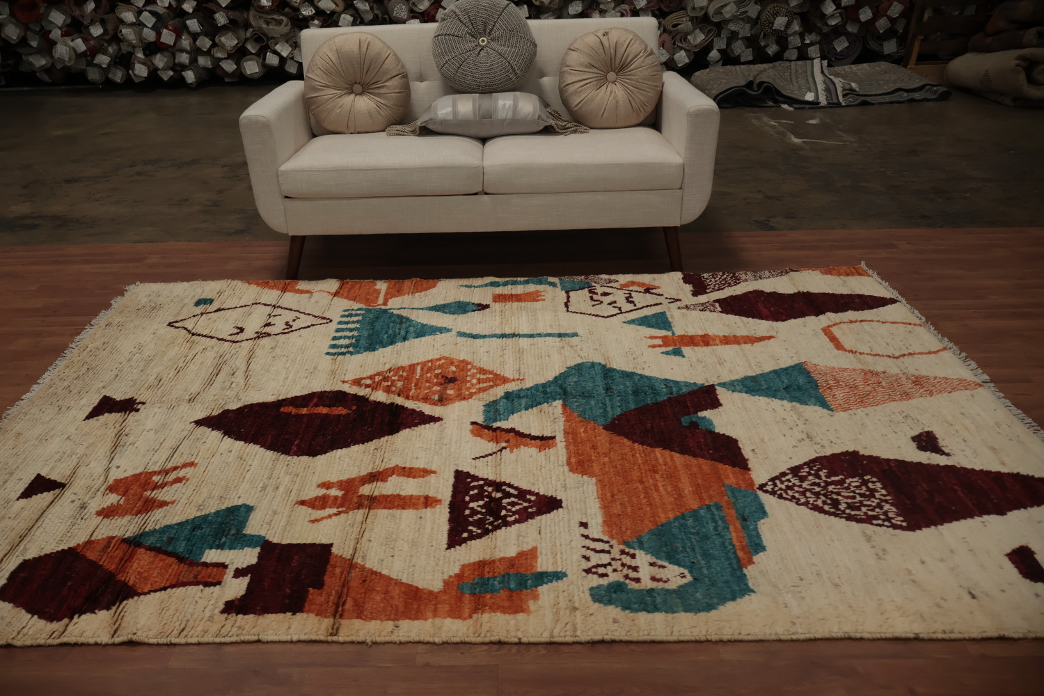 Geometric Moroccan Wool Area Rug 6x9 with Earthy Tones and Patterns