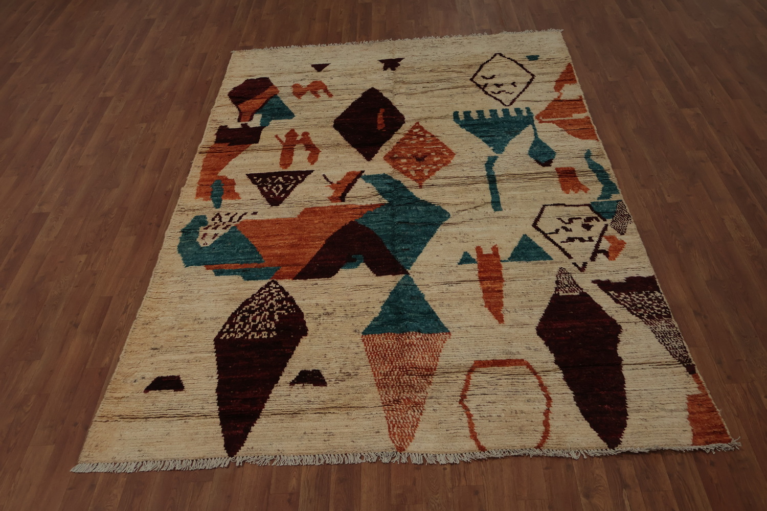 Geometric Moroccan Wool Area Rug 6x9 with Earthy Tones and Patterns