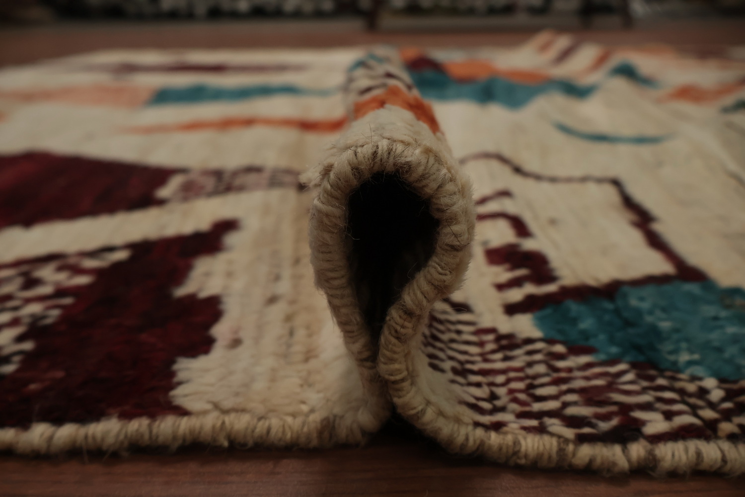 Geometric Moroccan Wool Area Rug 6x9 with Earthy Tones and Patterns