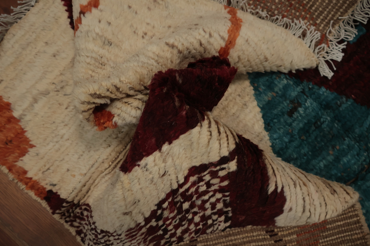 Geometric Moroccan Wool Area Rug 6x9 with Earthy Tones and Patterns